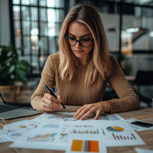 Image of a girl analysing financial reports