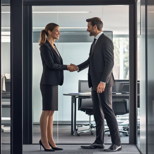 Image of two persons shaking hands in a office setting