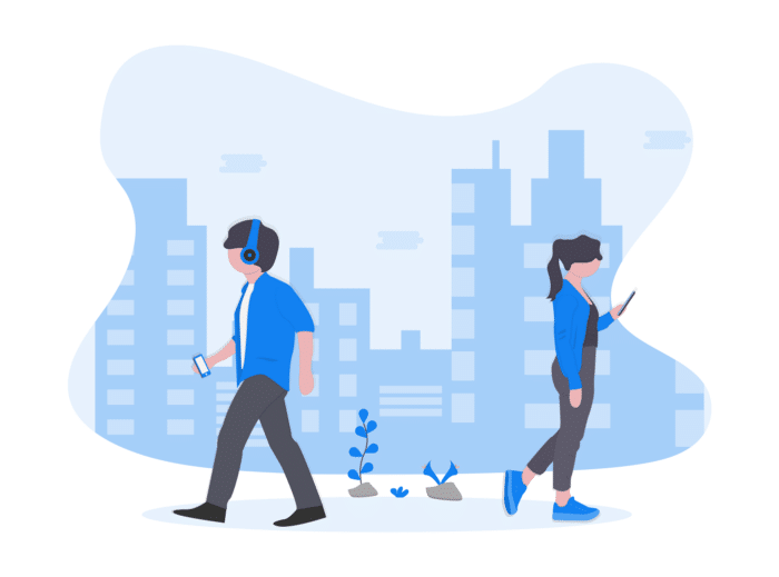 A vector of two people passing by each other unnoticed