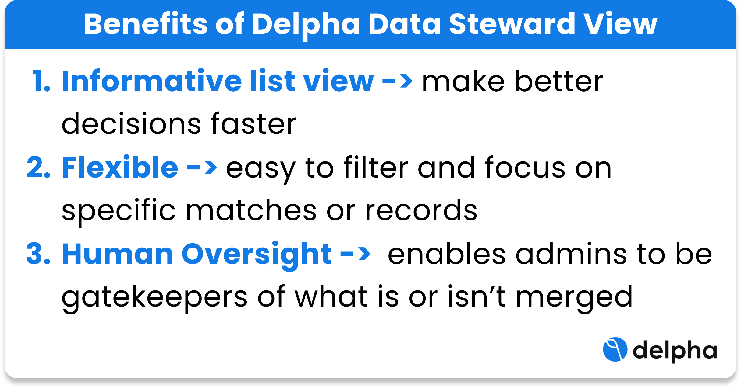 Summary of the benefits of using Delpha's Data Steward View