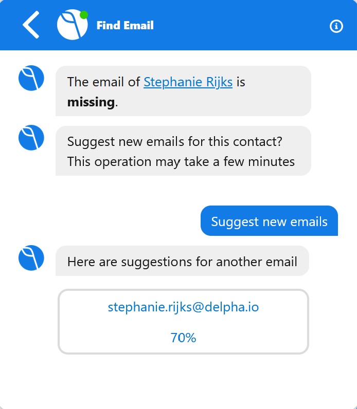 Delpha can detect when emails are missing and generate emails for Salesforce users