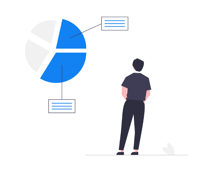 Vector of a marketing manager looking at a graph