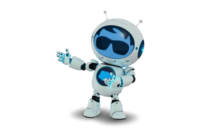 Agentforce mascot with sunglasses opening his arms